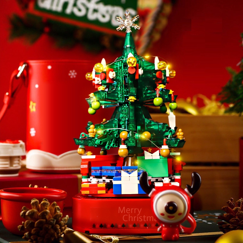 Đồ Chơi Lắp Ráp Kiểu Lego Giáng Sinh Mô Hình Cây Thông Noel Pha Lê Phát Sáng Và Có Nhạc Đi Kèm Với 506PCS+