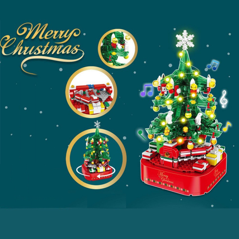 Đồ Chơi Lắp Ráp Kiểu Lego Giáng Sinh Mô Hình Cây Thông Noel Pha Lê Phát Sáng Và Có Nhạc Đi Kèm Với 506PCS+
