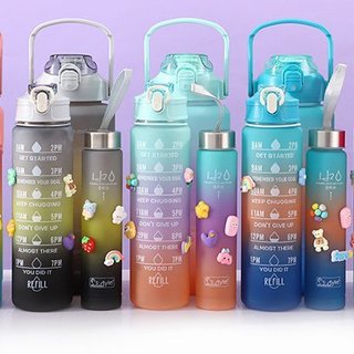 Set 3 bình nước có vạch nhắc nhỡ giờ uống 2000ml,1000ml,400ml - combo 3 bình nước thể thao nhắc giờ uống