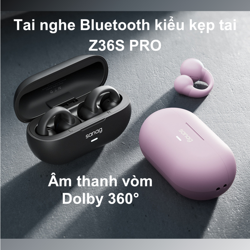 Tai nghe Bluetooth Sanag Z36S Pro, Âm thanh vòm Dolby 360°, Không dây, Kẹp tai, Nghe nhạc 8h, Silicon, Chính Hãng - WOW