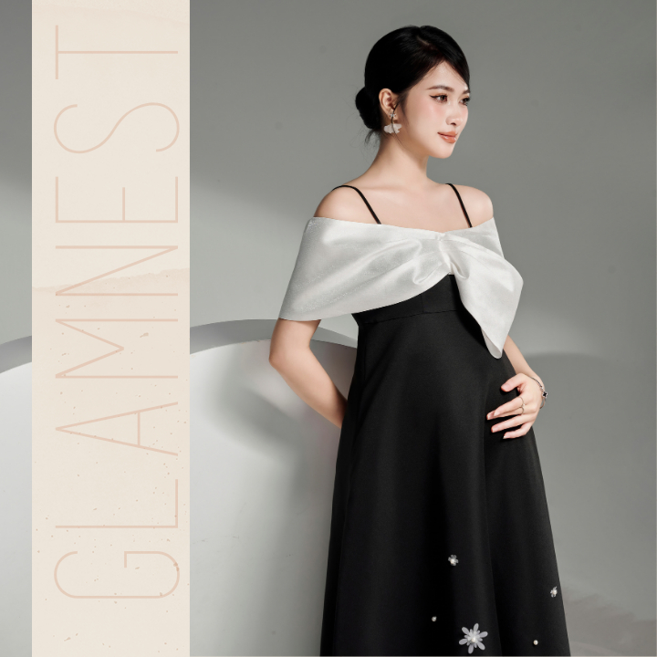 Váy Bầu Xinh Mặc Tết Dáng Dài Mùa Thu Đông Hàng Thiết Kế Chính Hãng Glam Nest VD036