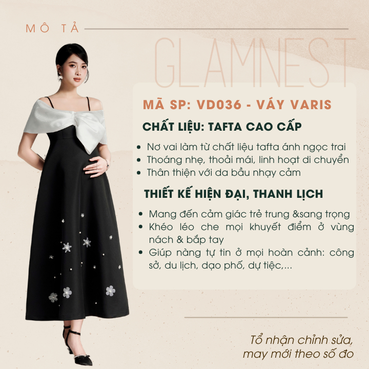 Váy Bầu Xinh Mặc Tết Dáng Dài Mùa Thu Đông Hàng Thiết Kế Chính Hãng Glam Nest VD036