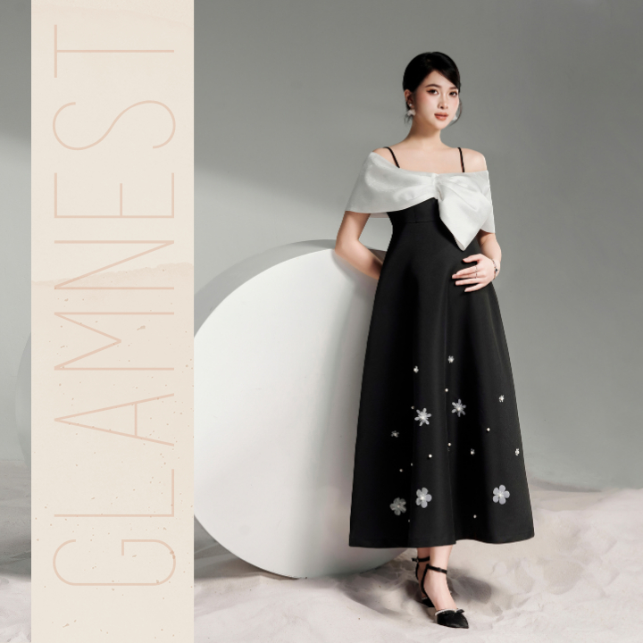 Váy Bầu Xinh Mặc Tết Dáng Dài Mùa Thu Đông Hàng Thiết Kế Chính Hãng Glam Nest VD036