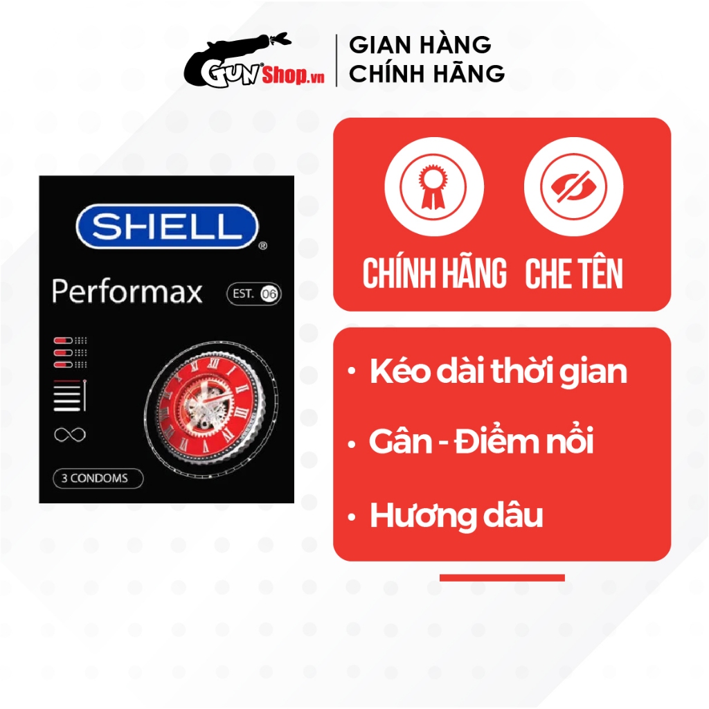 Bao cao su Shell Performax 6 in 1 kéo dài thời gian hộp 3 cái | GUNSHOP VIỆT NAM