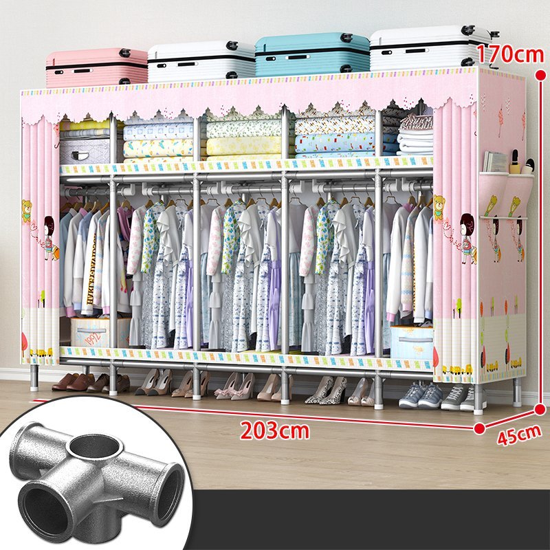 Tủ Vải Khung Thép Titan Tủ Đựng Quần Áo Vải Metal Tủ Đựng Quần Áo Vải kích thước lớn 2m1 Tủ vải ngăn kéo khung thép