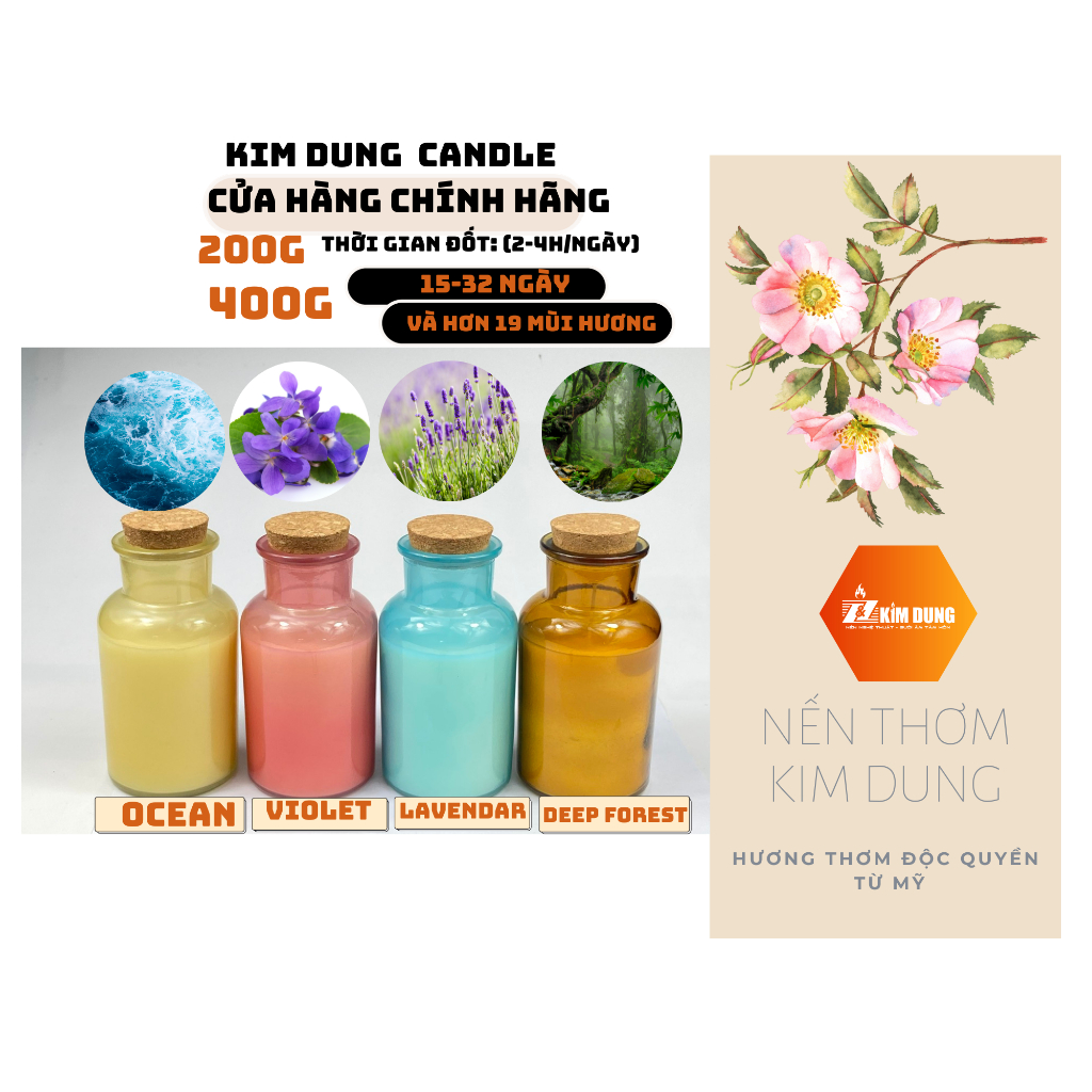 Nến thơm Chính hãng Z&Z Kim Dung candle size L 400g sáp, bộ sưu tập 4 mùi hương.