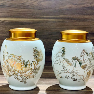 Bình trà bát tràng, hũ đựng trà bằng sứ nắp hợp kim, lọ đựng chè khô, quà tặng gốm sứ bát tràng