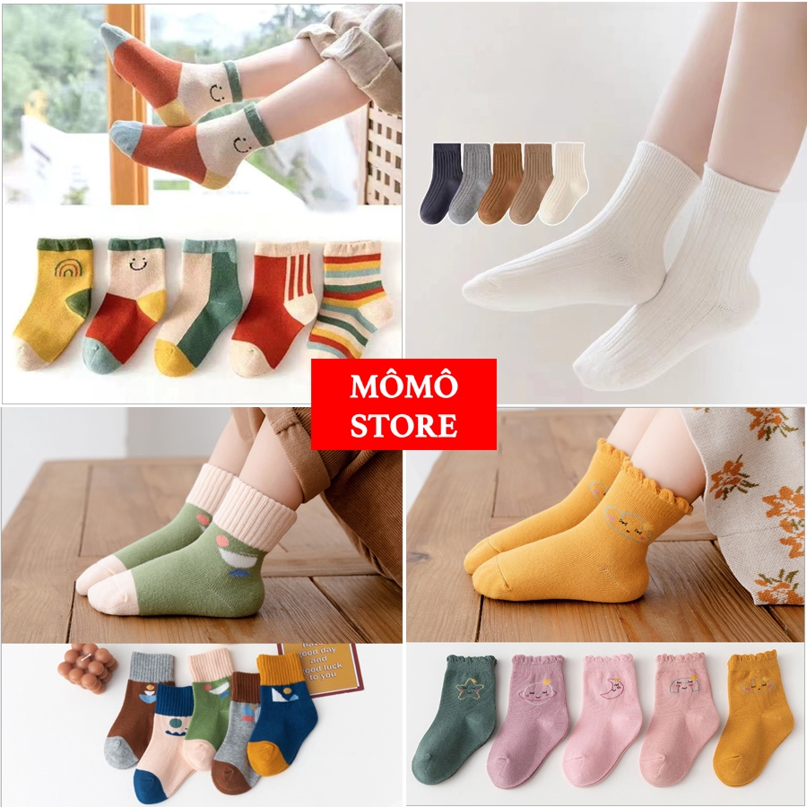 Set 5 đôi Tất vớ Cho Bé - Tất Trẻ Em Thu đông Chất Cotton Hàng Xuất Khẩu tuổi từ 1-12 tuổi