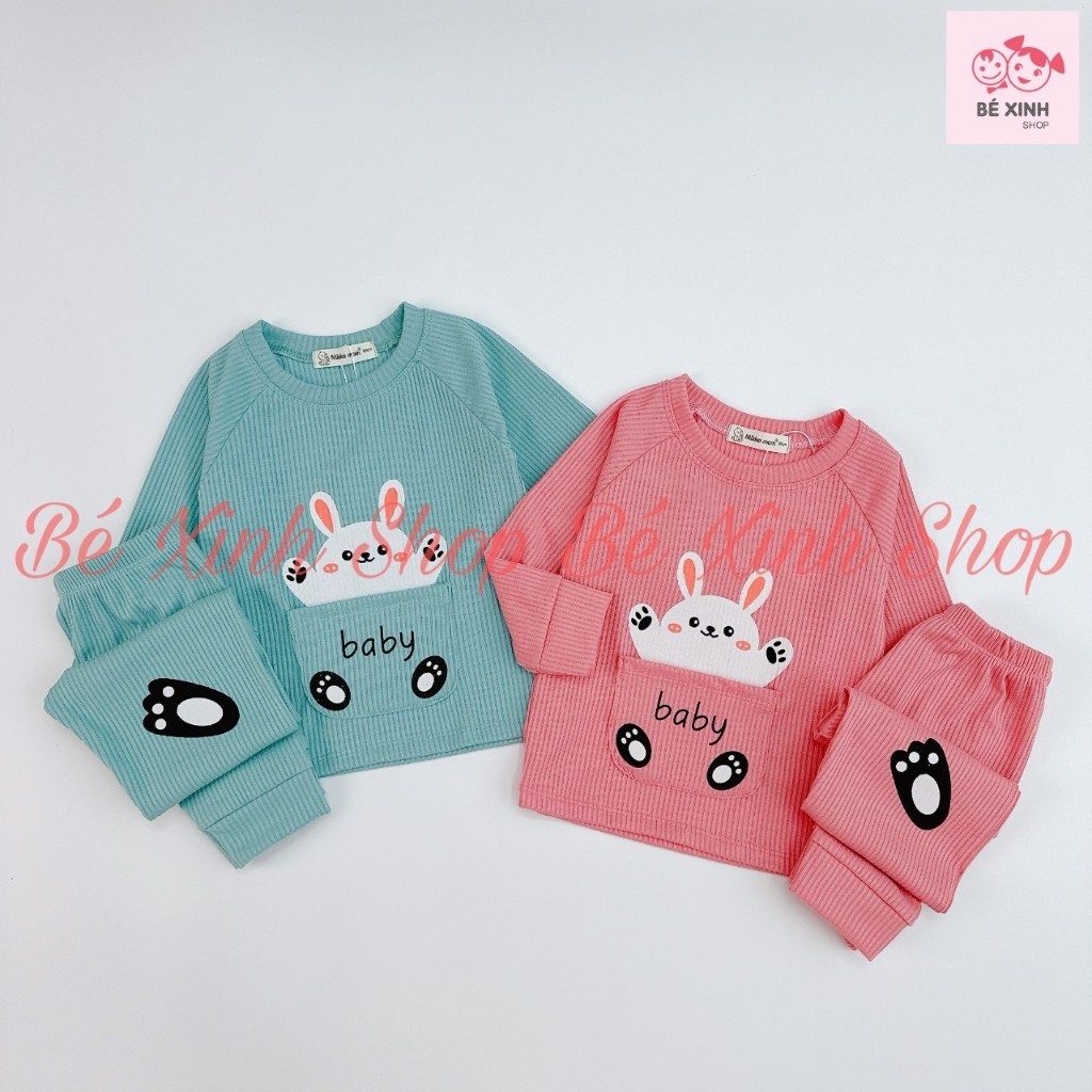 Đồ Bộ Dài Tay Thu Đông Cho Bé Trai Bé Gái Mikko Mom  Bộ Đồ Ngủ Thu Đông Thun Len Tăm Cho Bé Trai Gái TAI GẤU 2