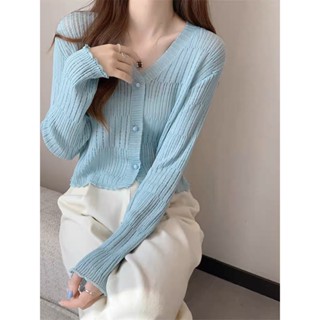 Áo Cardigan, Áo Khoác Len Mỏng Cardigan Dệt Kim Dài Tay Cổ V Kiểu Dáng Croptop Dễ Thương Thu-Đông - Tiệm Nhà Mây