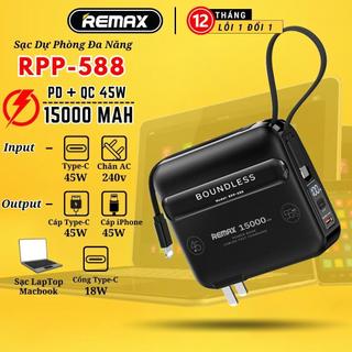 Củ sạc kiêm sạc dự phòng đa năng 15000mah 45W Remax RPP-588 sạc cả máy tính bảng và laptop - Remax bảo hành 12 tháng