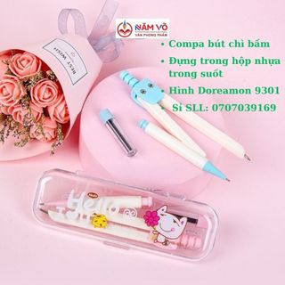 Compa/ Compass Bút Chì Bấm Vẽ Kỹ Thuật Doremon / Doreamon 9301 Thân Kim Loại không gỉ + kèm Ống ruột chì thay thế