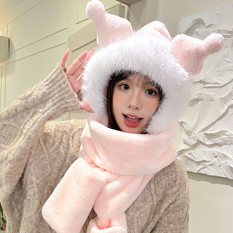 Mũ lông cừu nón len nữ tai thỏ trùm đầu kèm khăn quàng cổ thời trang giữ ấm mùa đông chất lượng cao mới