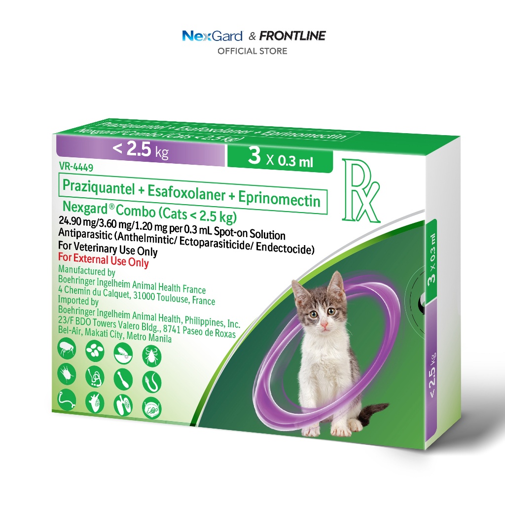 NexGard COMBO - Ống nhỏ gáy phòng & trị nội, ngoại kí sinh dành cho mèo size S (<2.5kg) - 1 hộp 3 ống