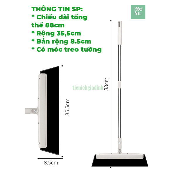 Cây gạt nước sàn nhà tắm rộng 35.5cm dài 88cm làm từ xốp mút có móc treo tiện dụng