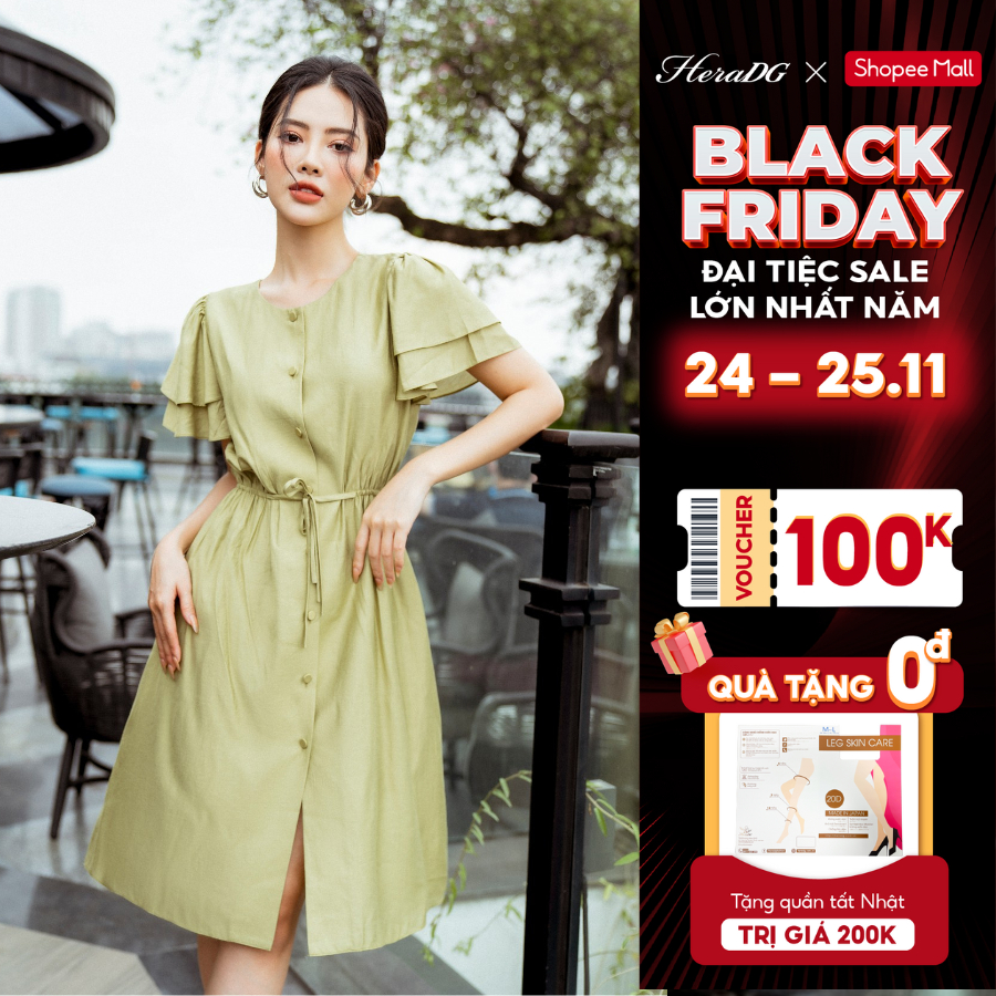 Đầm Xòe Tay Hai Tầng HeraDG Thiết Kế Buộc Dây Eo Tôn Dáng, Chất Liệu Cao Cấp Ít Nhăn SDPBC6094