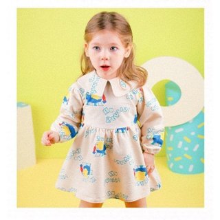 Váy nỉ da cá cổ sen nhọn họa tiết voi giấy bé gái Moli. HA4157