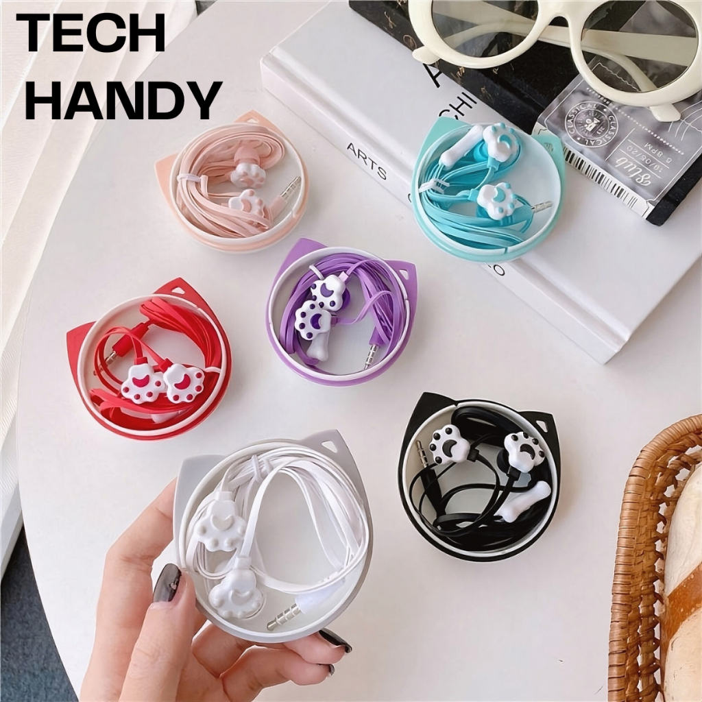 Tai nghe in-ear có dây hình chân mèo H2 có mic bass mạnh Jack3.5 chống ồn chơi game Tech handy
