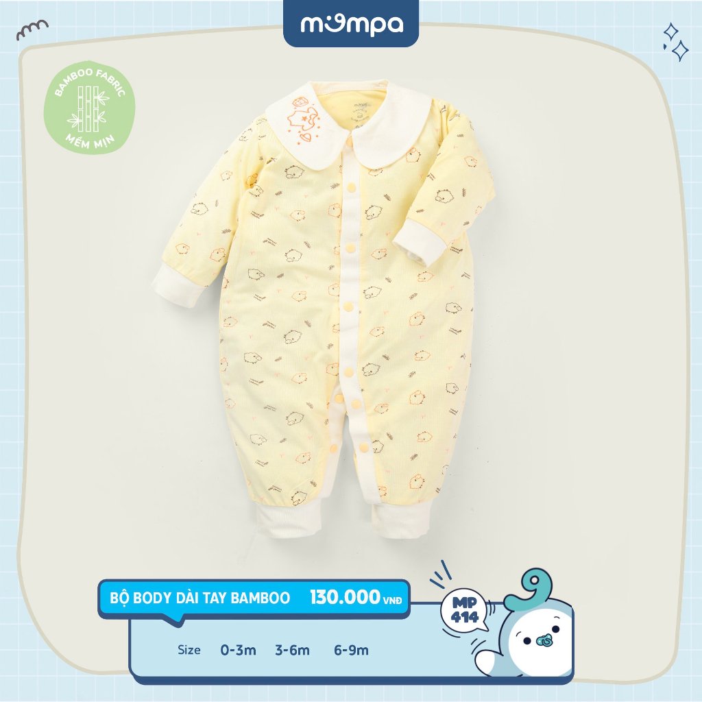 Bộ Bodysuit cho bé sơ sinh Mompa 0 - 9 tháng cúc giữa vải Sợi tre Bamboo dài tay ấm áp mềm mại thoáng khí 414