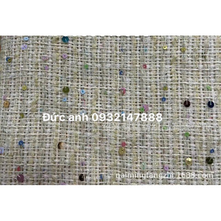 Vải tweed kem đính kim sa