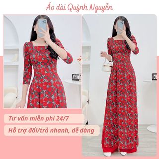 Áo dài cách tân, áo dài nữ lụa nhật in 6d hoa nhí áo dài cổ u tay bồng trẻ trung MÃ N29