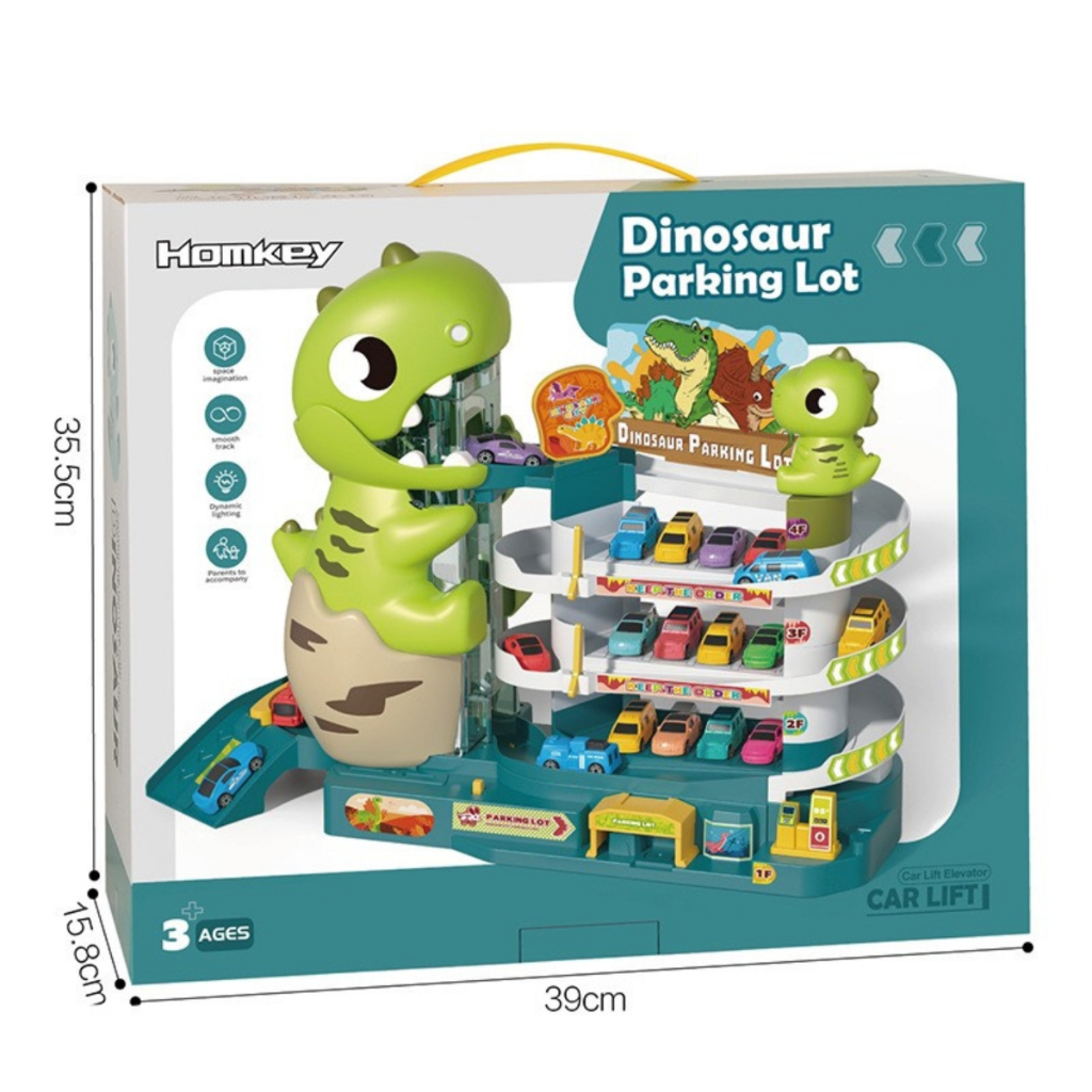Đồ Chơi Bãi Đậu Xe Hầm Khủng Long Cỡ Lớn Kèm 6 Xe Trượt Và Tấm Đáy