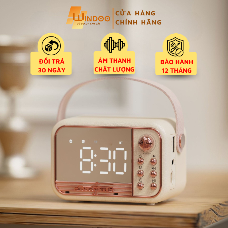 Loa bluetooth đồng hồ báo thức Windoo WD47 màn hình gương, loa bluetooth kết hợp đồng hồ đa chức năng