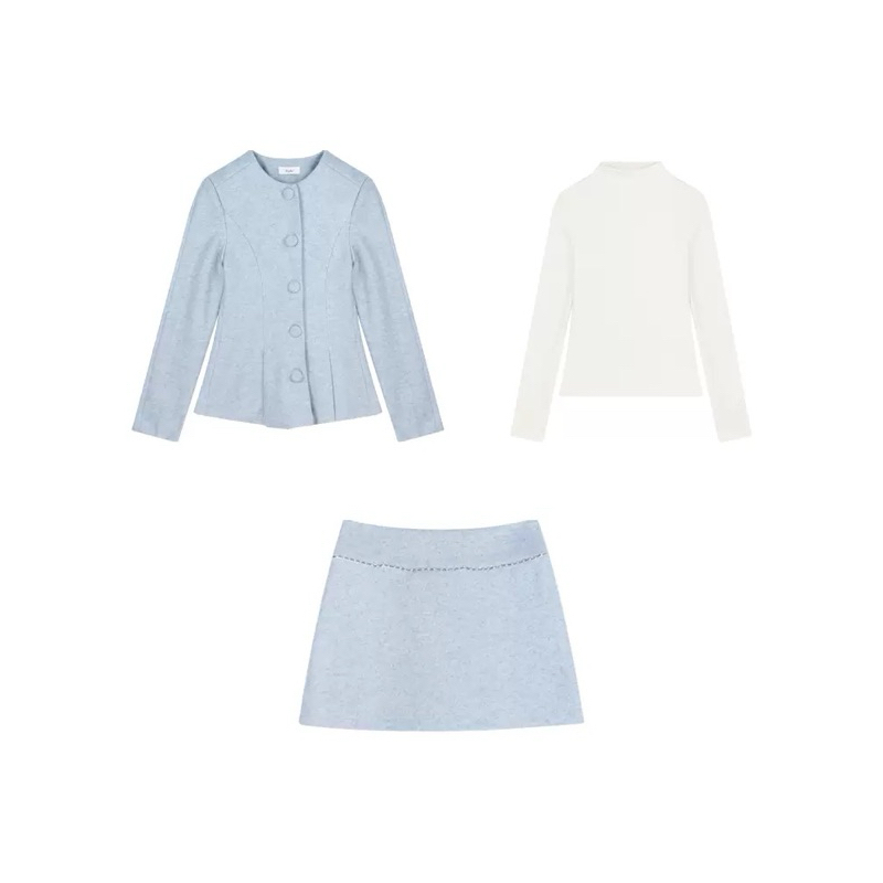 Set Dạ Màu Xanh Chiết Eo Sang Trọng Phong Cách Hàn Quốc Kèm Video Shop Quay 100%