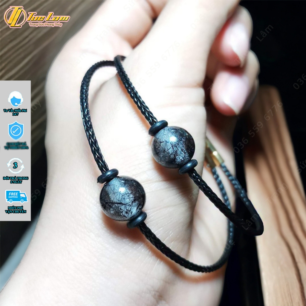 Vòng tay phong thủy hạt thạch anh tóc đen hợp mệnh thủy mộc - size 10 li xỏ cáp bền đẹp - Tuệ Lâm