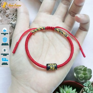 Vòng tay chỉ đỏ bện ngũ sắc hai đầu mix lu thống đen khắc chú bình an - Tuệ Lâm