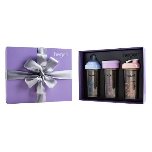 Hegen - Bộ sưu tập quà tặng bình sữa, cốc tập uống, bình uống nước Hegen Floral Purple cho bé - Hege