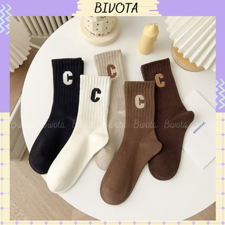 Set 5 đôi tất cao cổ Bivota vớ nam nữ cổ cao họa tiết chữ C nhiều màu phong cách trẻ trung năng động TN03