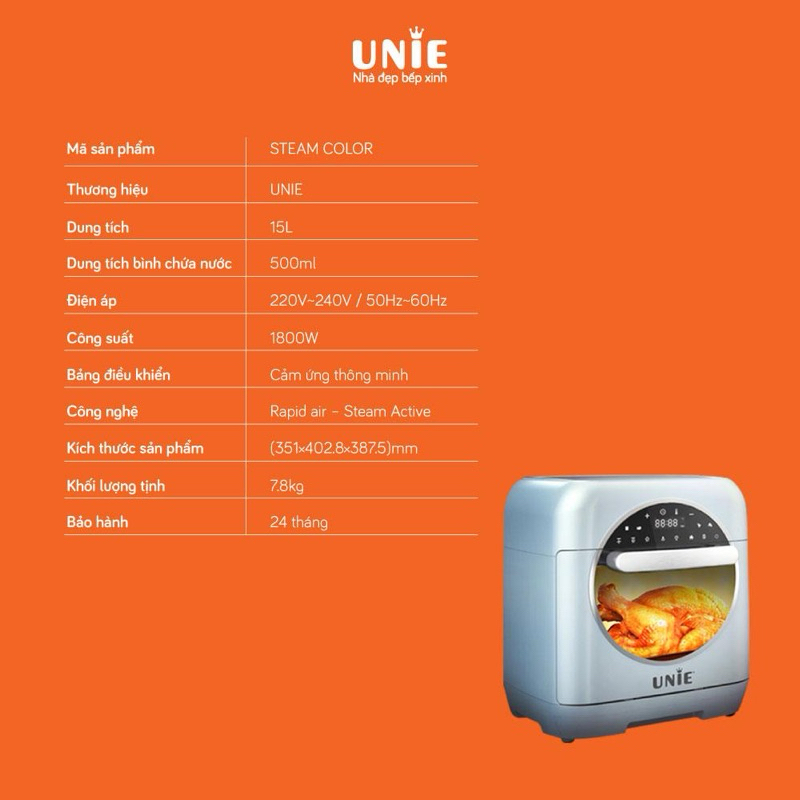 Nồi Chiên Hơi Nước Steam Color Công Suất 1800w Dung Tích 15L Bảo Hành Chính Hãng 2 Năm