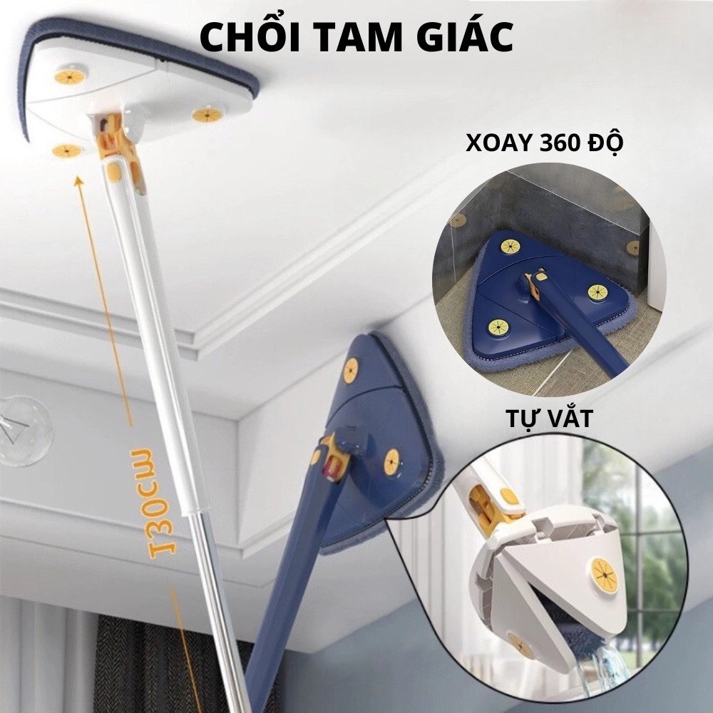Cây Lau, Chổi Lau Nhà Tự Vắt Chữ X, Tam Giác Thông Minh Xoay 360 Độ - Lau Sàn, Lau Kính, Lau Trần Nhà Thông Minh Tự Vắt