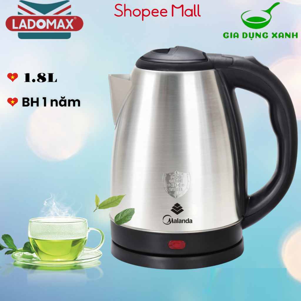 Ấm siêu tốc 1.8L Malanda LK-1318 (thương hiệu của LADOMAX) BẢO HÀNH CHÍNH HÃNG 1 NĂM