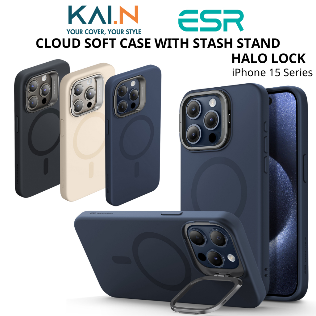Ốp Lưng Case ESR Silicone Sạc Không Dây iPhone 15 Pro Max / iPhone 15 Pro, Cloud Soft Case with Stash Stand (HaloLock)