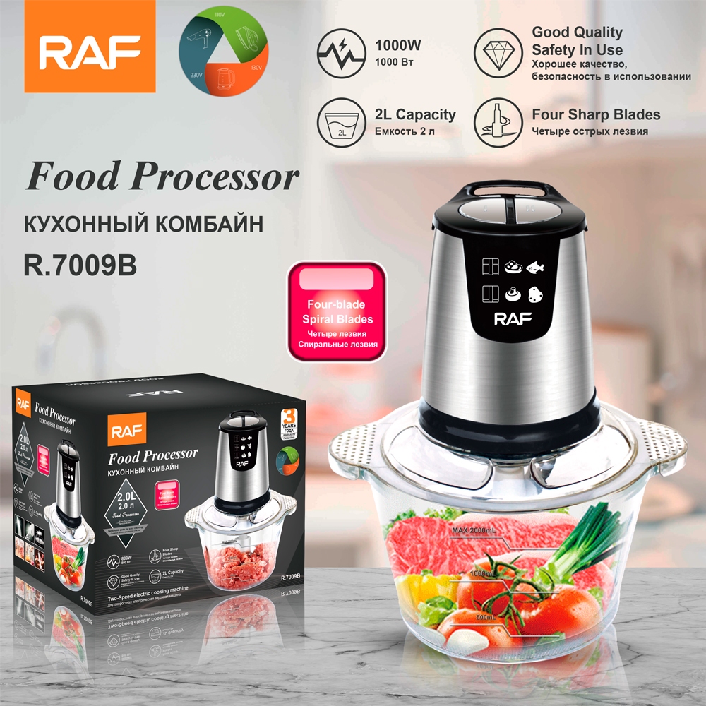 Máy xay thực phẩm đa năng 2L RAF R.7009B Cối Thủy Tinh, công suất lớn 1000W- Hàng chính hãng