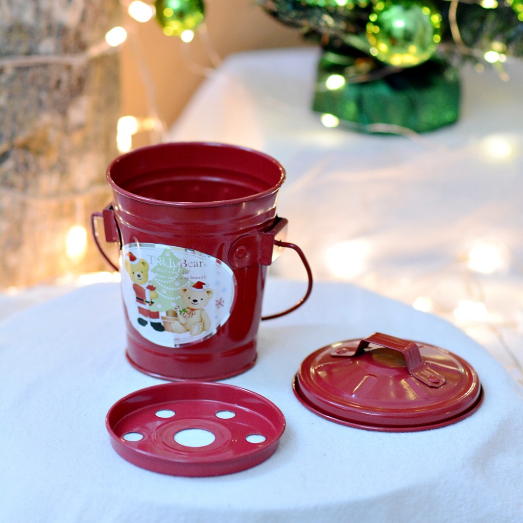 🧡 Hộp thiếc kim loại gấu Teddy đựng đồ, bánh kẹo decor trang trí Giáng Sinh. Gốm Nhật Âu 2hand