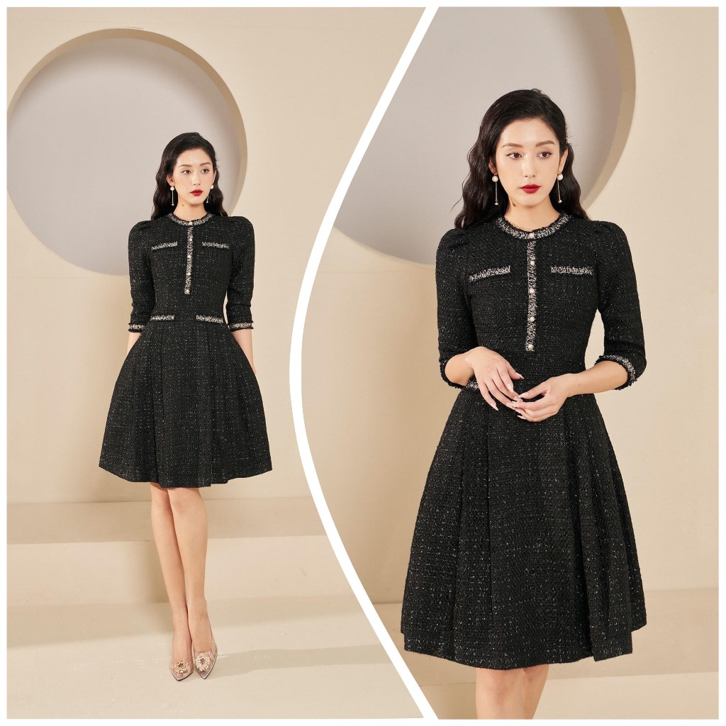 Váy tweet đen viền cổ tay lỡ bigsize  VSHIRT