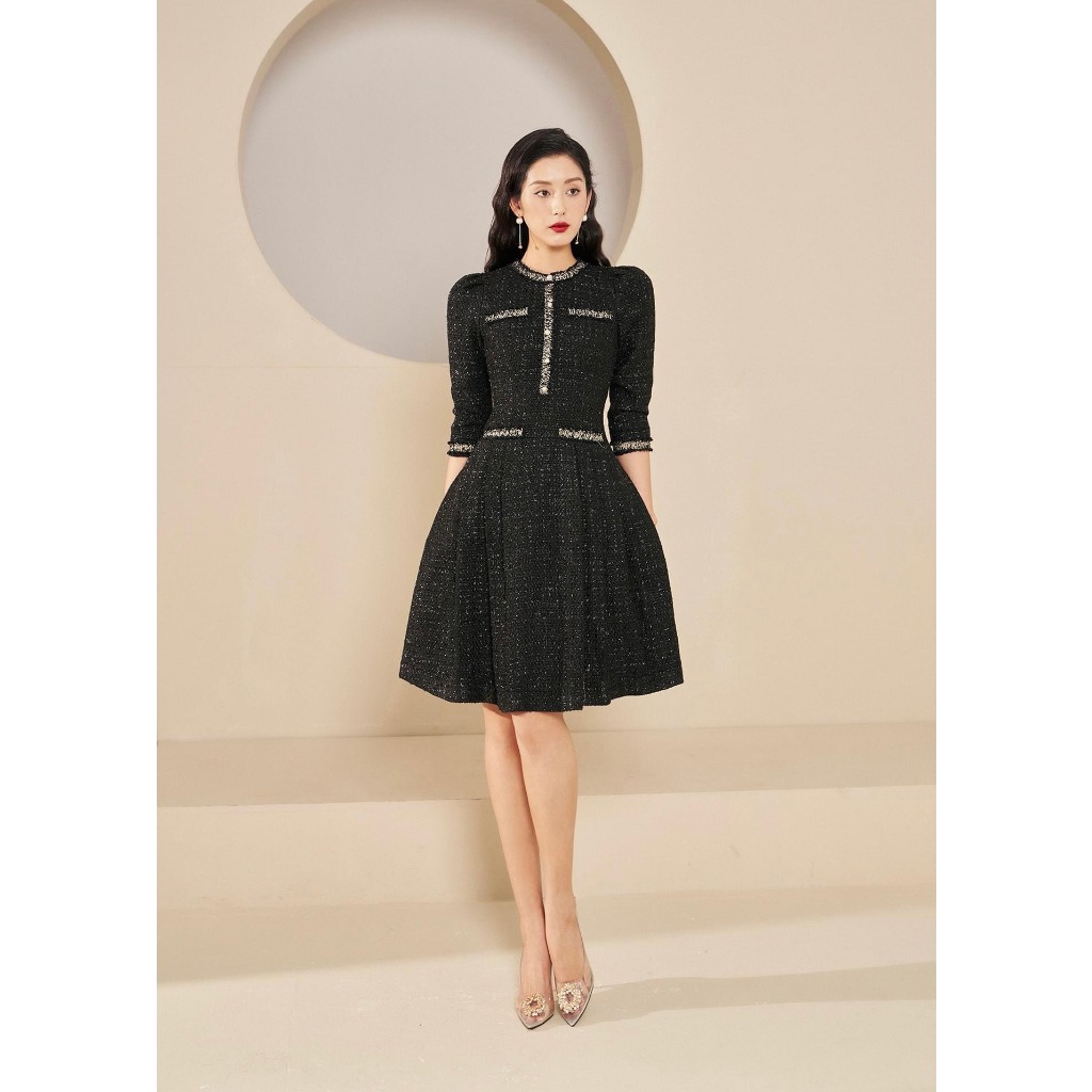 Váy tweet đen viền cổ tay lỡ bigsize  VSHIRT