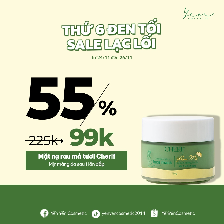 Mặt nạ rau má phục hồi da cấp nước giảm mụn nhanh chóng Yen Cosmetic 100g