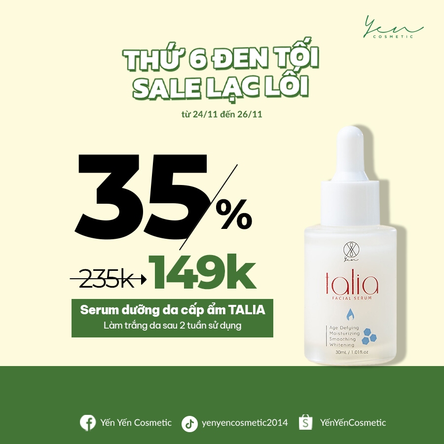 Serum cấp ẩm cho mọi loại da lành tính dịu nhẹ Yen COSMETIC Talia 30ml