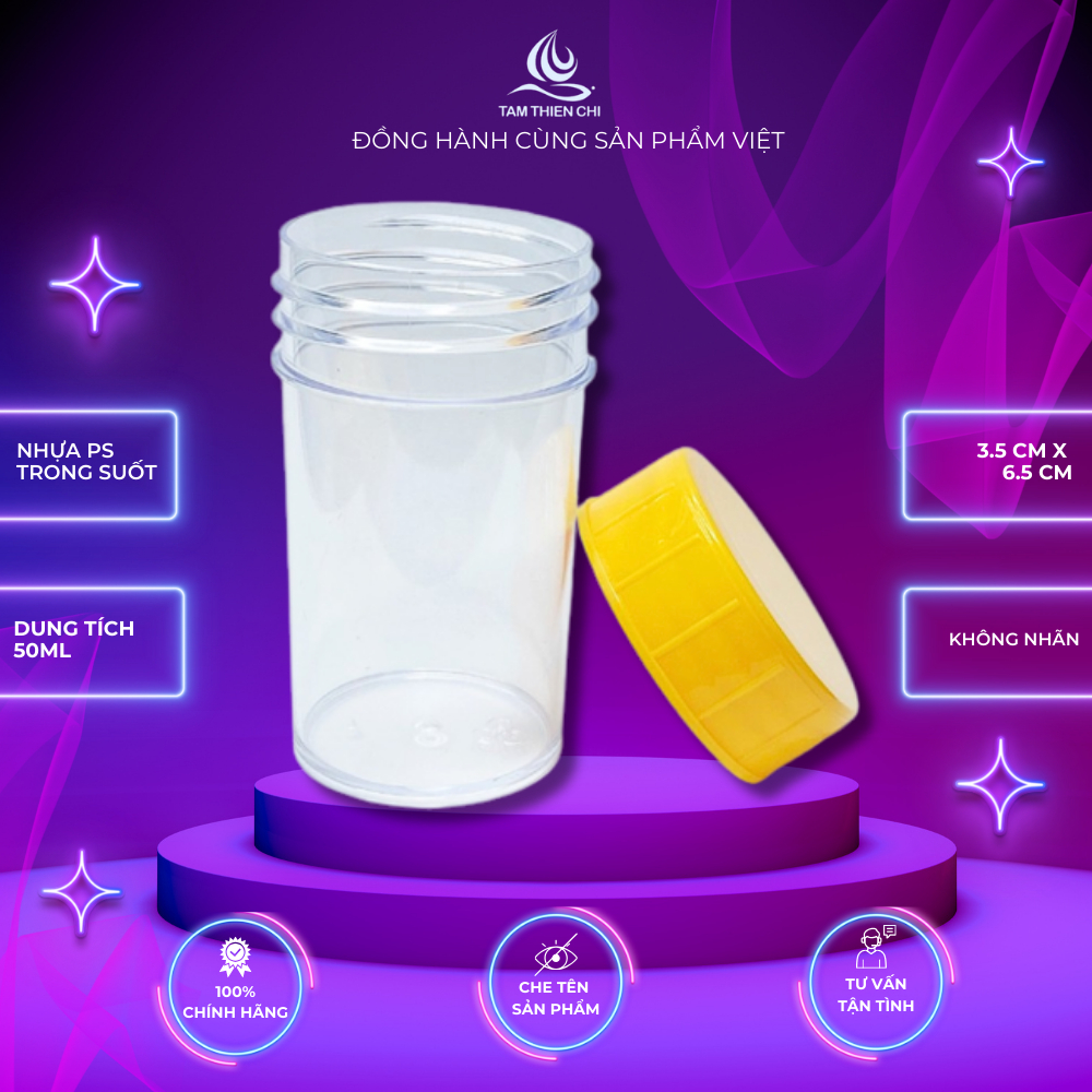 Lọ đựng mẫu nắp màu vàng không nhãn Hồng Thiện Mỹ túi 10 cái