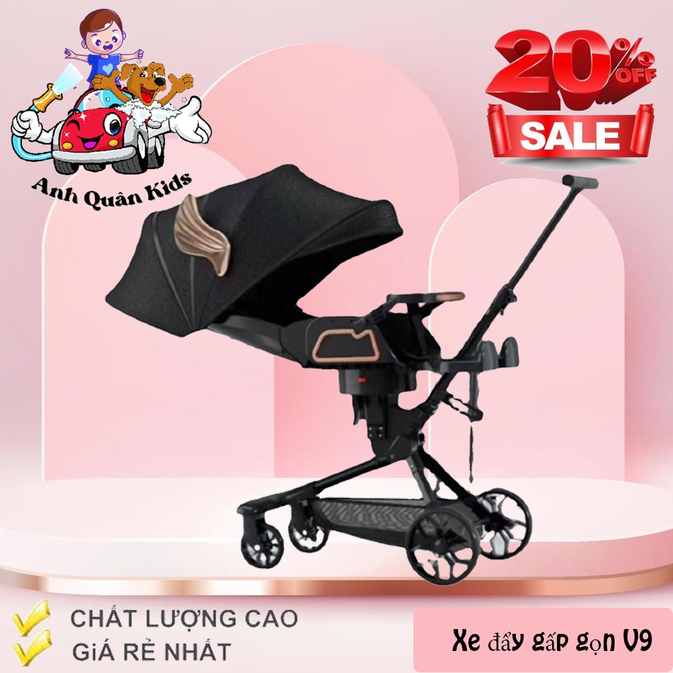 Xe đẩy gấp gọn cho bé V9 đi du lịch, Xe đẩy cho bé 2 chiều ngả 4 tư thế cao cấp Anh Quân Kids