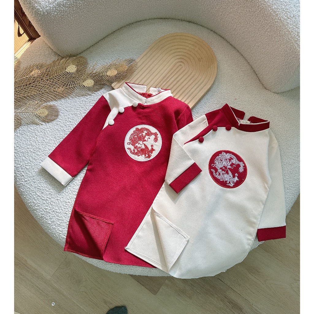 Áo dài TẾT cách tân Rồng chất nhung lì cho bé 9-21kg