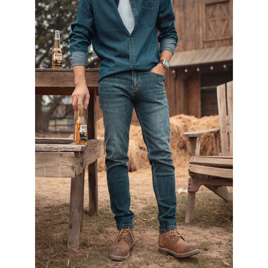 Quần jean nam LAB+ COTTONLAB màu xanh đậm, quần bò chất co dãn, from slimfit cao cấp LAB230201