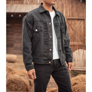 Áo khoác jean nam LAB+ COTTONLAB màu vintage vải Denim form crop