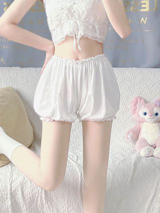 Quần đùi bí bảo hộ nữ quần mặc trong váy bo chun phối nơ xinh xắn vải thun mát lạnh