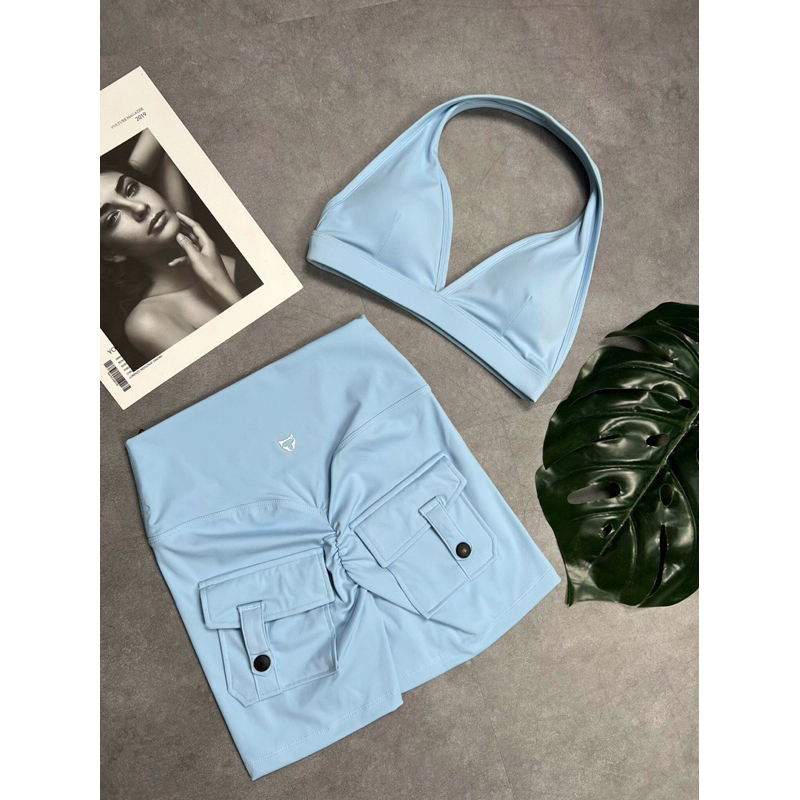 Bộ tập đùi thể thao gym yoga nữ Tomtiger chất vải thun poly cao cấp, bra yếm hở lưng.