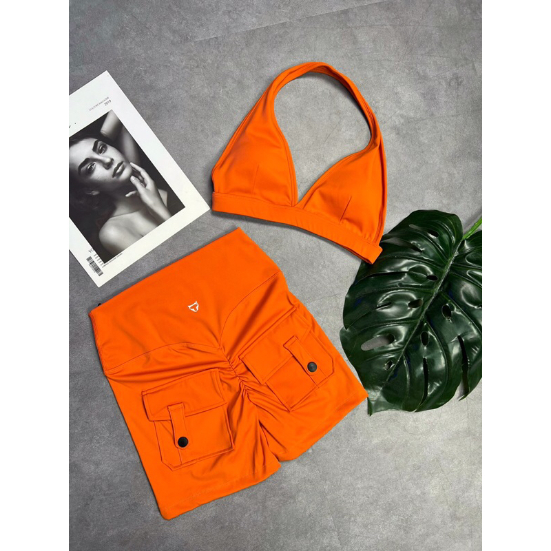 Bộ tập đùi thể thao gym yoga nữ Tomtiger chất vải thun poly cao cấp, bra yếm hở lưng.